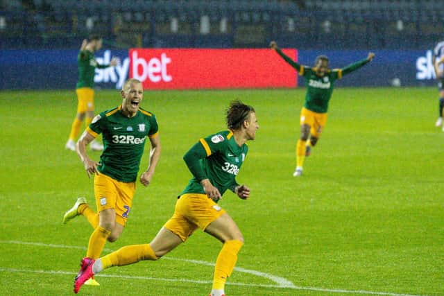 Brad Potts celebrates his goal against Sheffield Wednesday