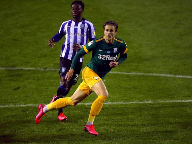 Brad Potts wheels away after scoring against Sheffield Wednesday