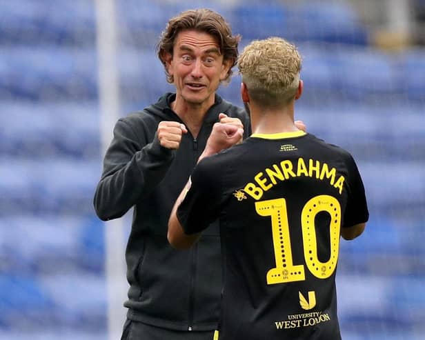 Brentford manager Thomas Frank (left) with Said Benrahma