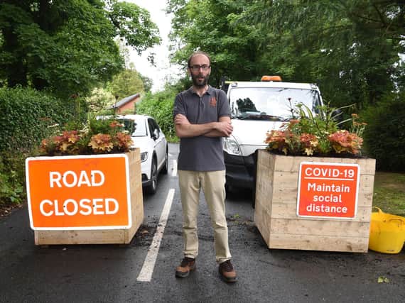 Simon Thorpe at one of the road closures close to Cuerden Valley Park (image: Neil Cross)