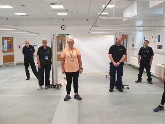 UHMBT colleagues and volunteers from North West Ambulance Service and other volunteers working on the Covid-19 screens at the Royal Lancaster Infirmary.