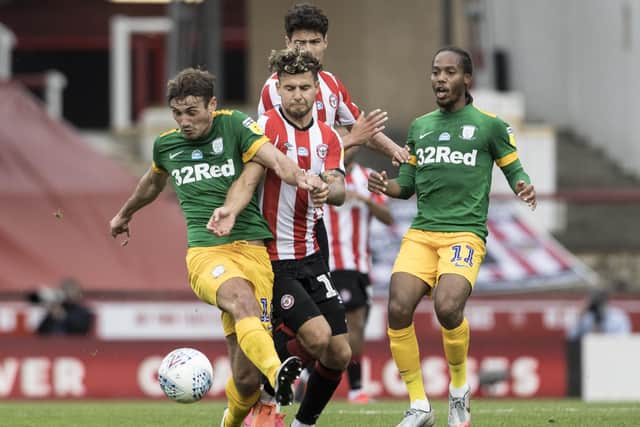Ryan Ledson in action at Griffin Park last night
