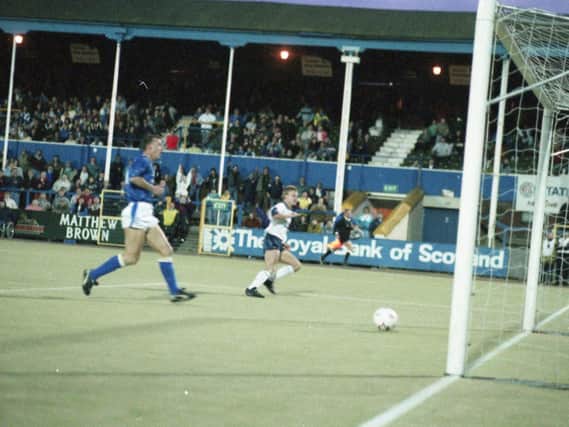 Graham Shaw scores Preston's third goal against Birmingham at Deepdale in April 1992