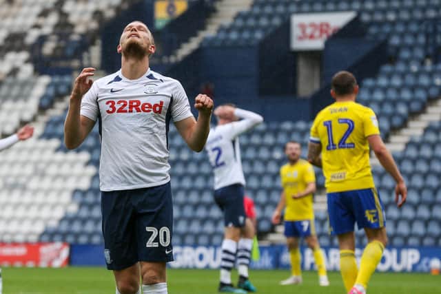 Preston North End’s Jayden Stockley rues a missed opportunity