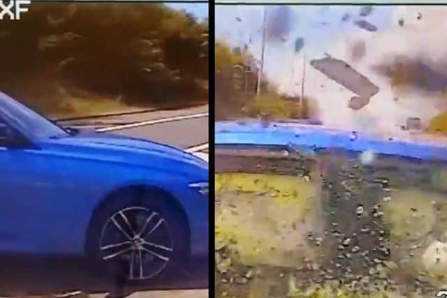 The stolen BMW was spotted by officers as it attempted a u-turn the wrong way down the M6 in Lancashire