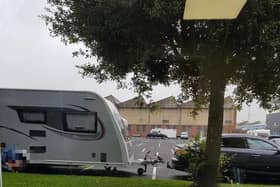 One caravan owner has been pictured defecating in the open near an office at Lancashire Business Park in Leyland