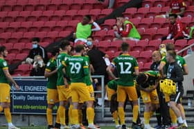 The Preston players during the drinks break at Bristol City