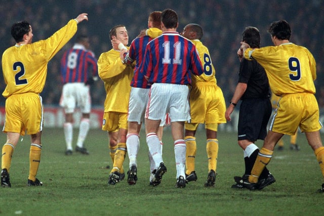 Tempers boil over as Lee Bowyer and Crystal Palace captain David Hopkin need to be restrained by teammates during a FA Cup clash at Selhurst Park.