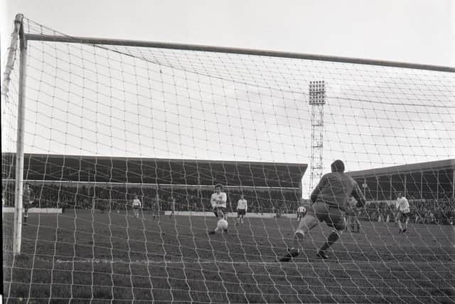 George Lyall scores for Preston from the penalty spot against Portsmouth in March 1972