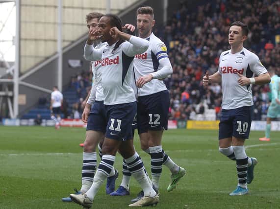 Daniel Johnson celebrates scoring for Preston this season