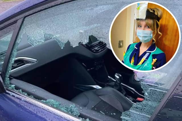 Nurse Claire Hawkins, 32, found her car window smashed after finishing a 12-hour shift at Royal Preston Hospital on Wednesday, July 22