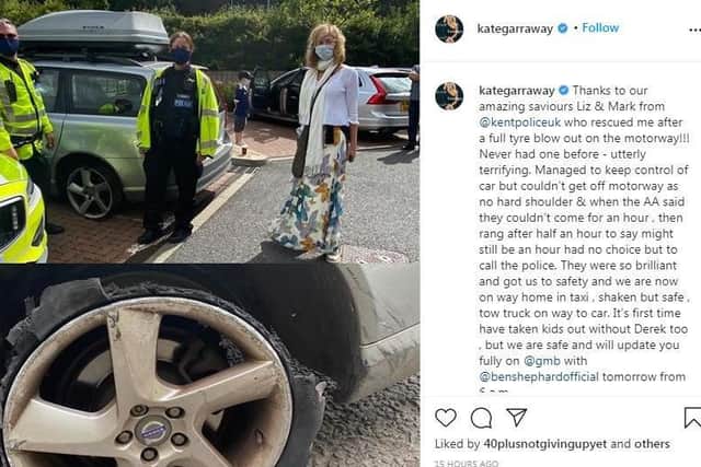 The Good Morning Britain presenter, 53, told her Instagram followers the utterly terrifying incident occurred during the first family outing without her husband, Derek Draper, who has been in hospital since March with coronavirus. Pic credit: Kate Garraway/Instagram