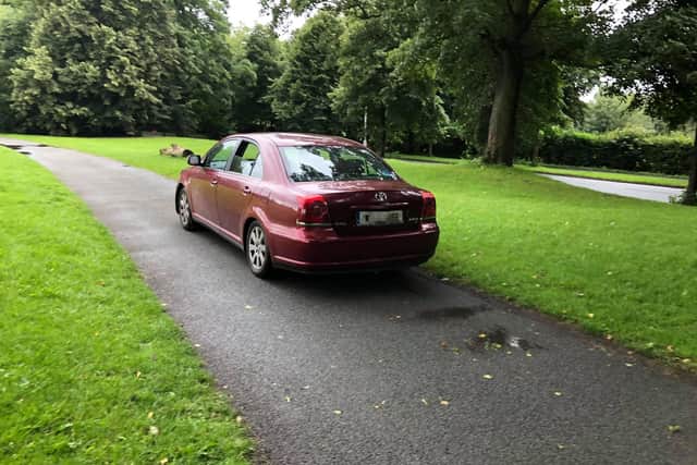 The Toyota was found driving along footpaths and across the grass in Moor Park yesterday (July 27)