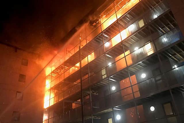 The blaze at The Cube student accommodation in Bolton on November 15 2019
