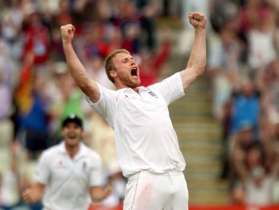 Andrew Flintoff celebrates taking the wicket of South Africa batsman AB De Villiers during the third Test at Edgbaston on July 31, 2008