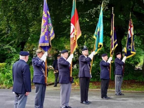 Standard bearers on parade at a VJ Day service in Preston in 2017.