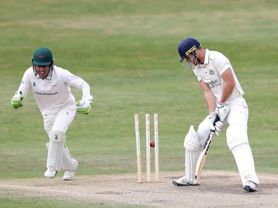 Despair for Red Rose captain Dane Vilas as he plays on in the defeat by Leicestershire