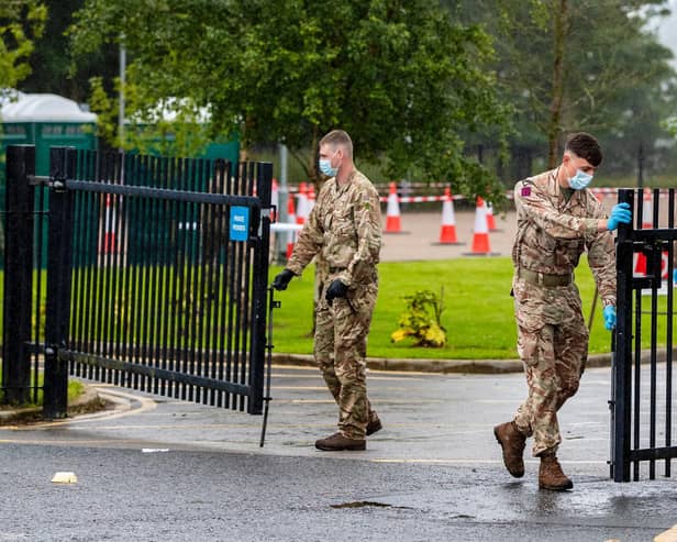 A mobile testing centre at Witton Park High School in Blackburn and Darwen, as the town is facing a "rising tide" of coronavirus cases