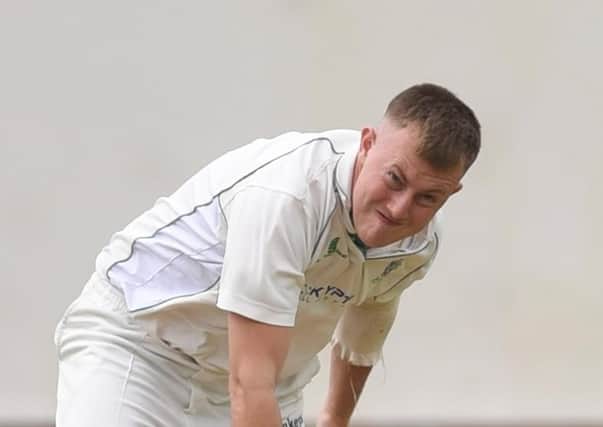 Leyland’s Ross Betherton bowls in last weekend’s win over Vernon Carus at Fox Lane