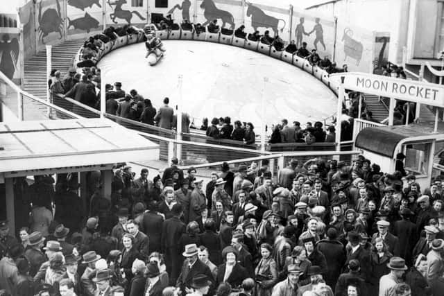 Moon Rocket ride at a packed Blackpool Pleasure Beach in 1940