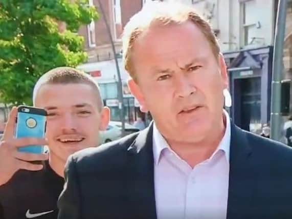 The live Sky News broadcast form Preston was interrupted by a man who was clearly excited about appearing on TV. Credit: Sky News