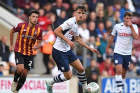 Tom Bayliss in action for Preston against Bradford in last season's Carabao Cup tie at Valley Parade