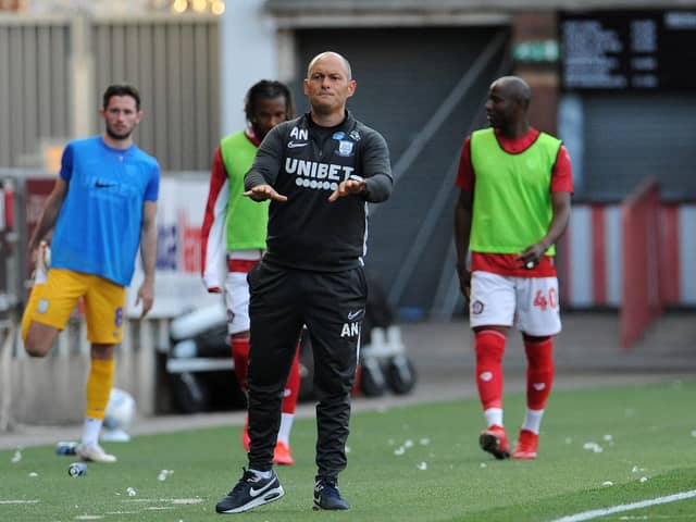 Preston North End boss Alex Neil on the touchline as Ashton Gate during the clash with Bristol City in July
