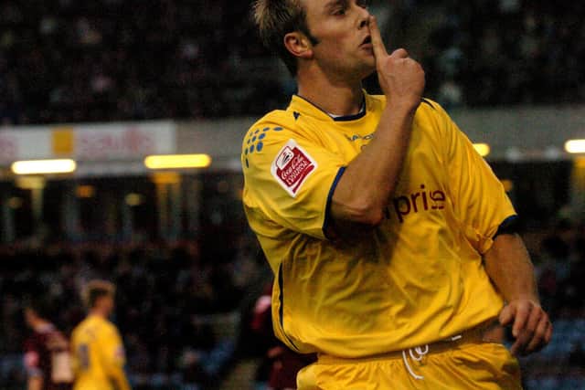 Chris Sedgwick quietens the Burnley fans after scoring for PNE at Turf Moor