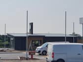 The new Starbucks drive-through being prepared for opening