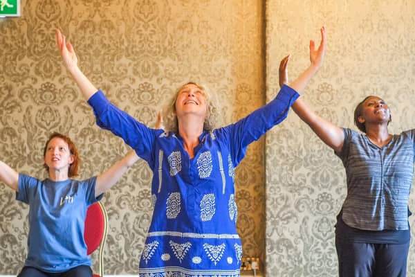 Helen Gould, Mel Brierley and Elisa Macauley, who run the Dance and Parkinson's classes in rehearsal for the dvd and Youtube classes available soon.