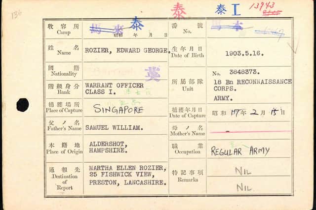 Edward Roziers Japanese prisoner of war record