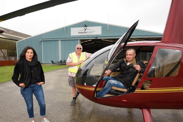Gemma Walker operations director and Geoff Packer owner at Helispeed Academy with pilot Tony Davies