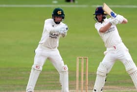 Alex Davies on his way to an unbeaten 69 as Lancashire secured a draw at Trent Bridge