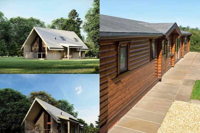 Holiday chalets could be set to spring up near the Forest of Bowland - the design of an approved scheme in Whitechapel (top and bottom left, images: Graham Anthony Associates) and the style for another development in the area for which planning permission is being sought (right, image: Norwegian Log Buildings Limited)