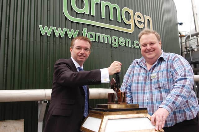 Simon Rigby set up green fuel company Farmgen in 2008. Pictured with Fylde MP Mark Menzies at a plant near Blackpool