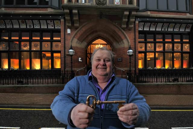 Simon Rigby with the keys to Fives in Guildhall Street, Preston