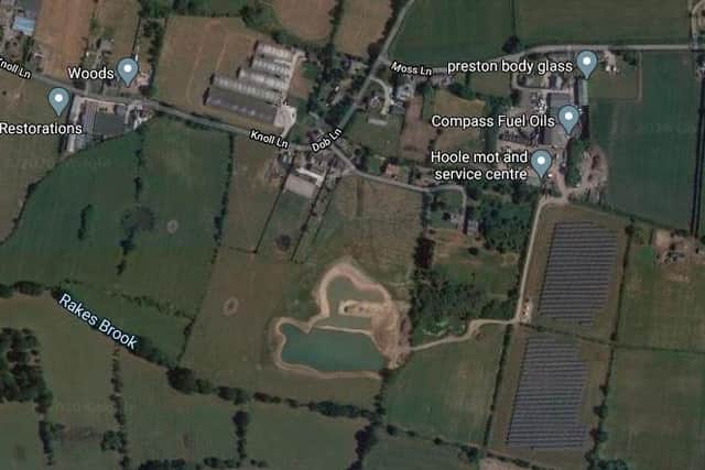 The body of a man in his 70s was found in a pond in a field off Moss Lane, Little Hoole yesterday afternoon (August 26). Pic: Google
