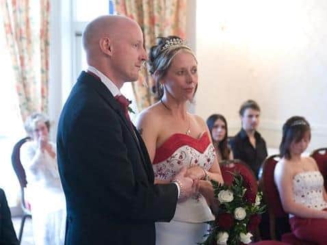 Stuart and Caroline on their wedding day, 2007.