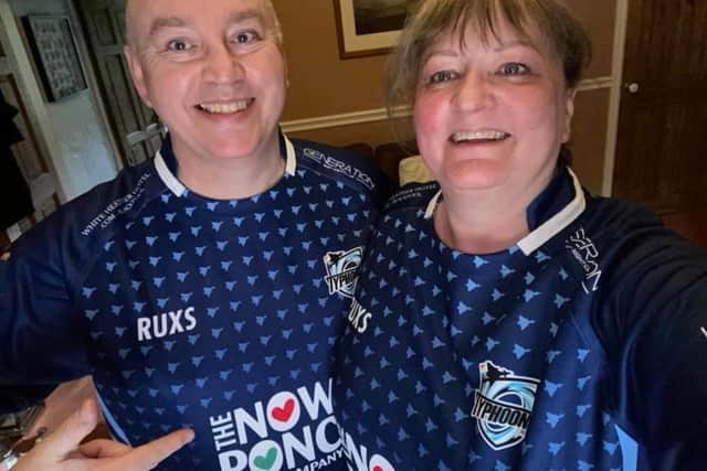 Jools and Karen in their Preston Typhoons shirts