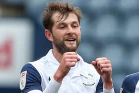 Tom Barkhuizen celebrates scoring in Preston’s victory over Mansfield at Deepdale