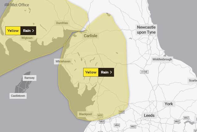 The yellow weather warning will remain in place from 12pm today (Wednesday, September 2) until 3am tomorrow (Thursday, September 4). Pic: Met Office
