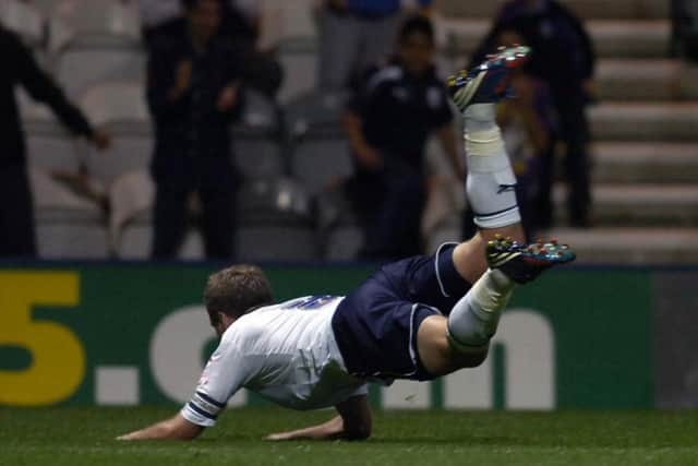 Nicky Wroe celebrates scoring for Preston against Crystal Palace in August 2012