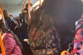 The video shows children squashed together onboard an overcrowded bus from Preston to Lancaster Girls' Grammar School this morning (September 3)