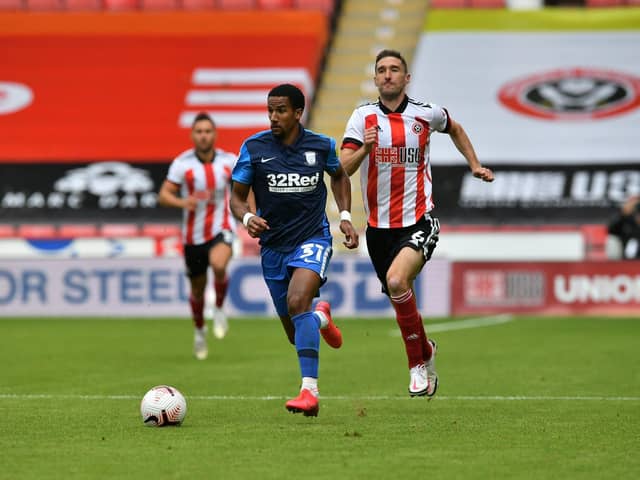 Scott Sinclair on the attack in Preston North End's 2-2 draw against Sheffield United at Bramall Lane  Pic courtesy of PNE