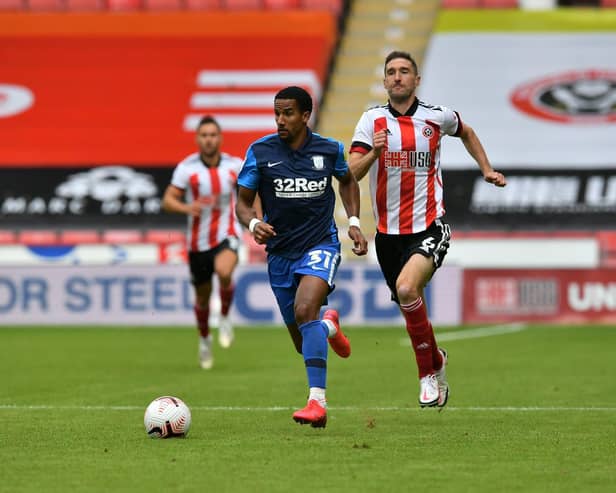 Scott Sinclair on the attack in Preston North End's 2-2 draw against Sheffield United at Bramall Lane  Pic courtesy of PNE