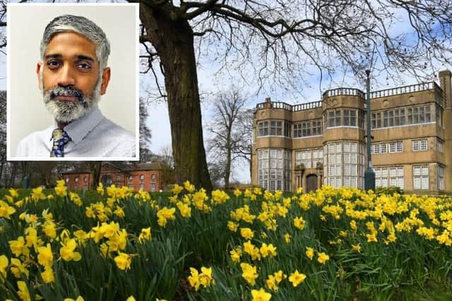Chorley's Astley Hall, pictured in March shortly after the national lockdown was imposed, and, inset, Lancashire's director of public health Dr Sakthi Karunanithi