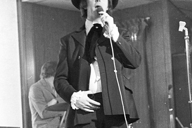 The popular TV impressionist and comedian Paul Melba on stage in Wigan in 1972