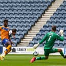 Sean Maguire scores against Mansfield Town in the Carabao Cup at Deepdale