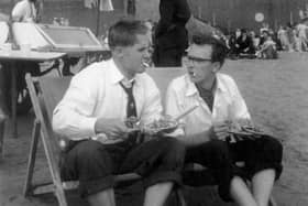 Morecambe and Wise on Blackpool beach in 1953