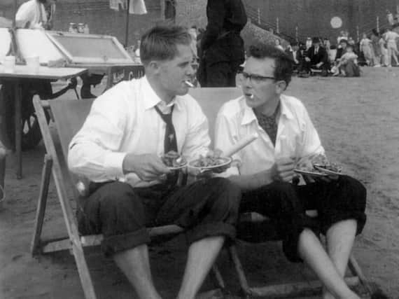 Morecambe and Wise on Blackpool beach in 1953
